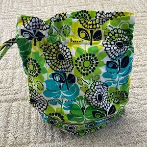 VERA BRADLEY Drawstring Ditty Bag Limes Up Green Blue White Plastic Liner